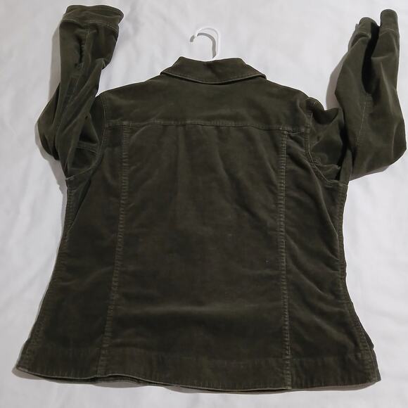 Chico's 1(US 8/10) Olive Green Stretch Corduroy Button-Up Jacket Cotton/Spandex - Picture 10 of 16